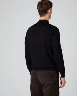 Men's Fine Gauge Cashmere Mock Turtle Neck Jumper Black -Cozy Fashion Shop AW22 NPG000300 BLK 4
