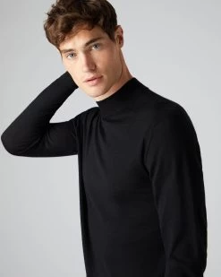 Men's Fine Gauge Cashmere Mock Turtle Neck Jumper Black -Cozy Fashion Shop AW22 NPG000300 BLK 5