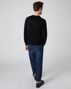 Men's Covent Fine Gauge Cashmere Round Neck Jumper Black -Cozy Fashion Shop AW22 NPG000476 BLK 4