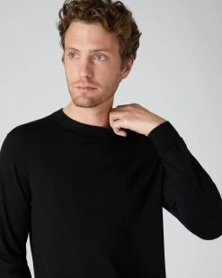 Men's Covent Fine Gauge Cashmere Round Neck Jumper Black -Cozy Fashion Shop AW22 NPG000476 BLK 5