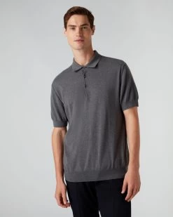 007 Short Sleeve Cotton Cashmere Collared Polo T Shirt Smoke Grey -Cozy Fashion Shop AW22 NPG000529JB SMG 1