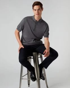 007 Short Sleeve Cotton Cashmere Collared Polo T Shirt Smoke Grey -Cozy Fashion Shop AW22 NPG000529JB SMG 3