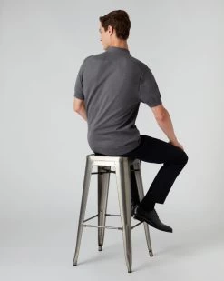 007 Short Sleeve Cotton Cashmere Collared Polo T Shirt Smoke Grey -Cozy Fashion Shop AW22 NPG000529JB SMG 4