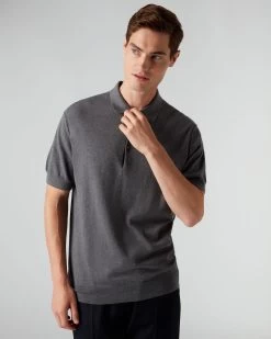 007 Short Sleeve Cotton Cashmere Collared Polo T Shirt Smoke Grey -Cozy Fashion Shop AW22 NPG000529JB SMG 5