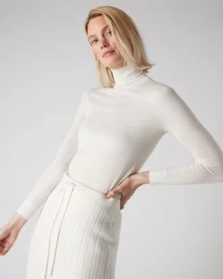 Women's Margot Superfine Cashmere Roll Neck Jumper New Ivory White -Cozy Fashion Shop AW22 NPW000866R NIV 5