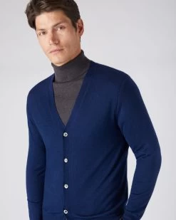 Men's Curzon Fine Gauge Cashmere Cardigan French Blue -Cozy Fashion Shop AW23 NPG000131R F72 5