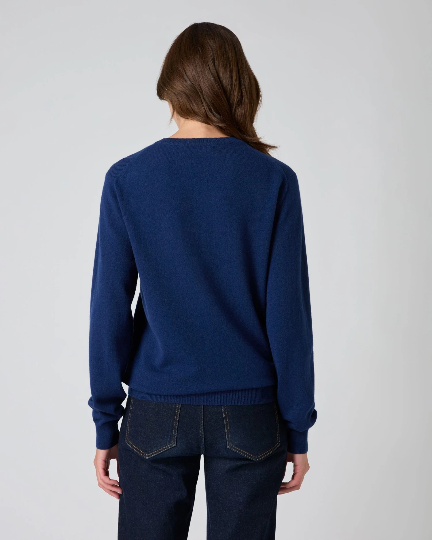 Women's Oxford Round Neck Cashmere Jumper French Blue 5 Women's Oxford Round Neck Cashmere Jumper French Blue - Image 3