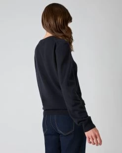 Women's Oxford Round Neck Cashmere Jumper Navy Blue -Cozy Fashion Shop AW23 NPG000132R N60 4 f77e3f6c a3c2 45b7 8253 603f3f5ef26b