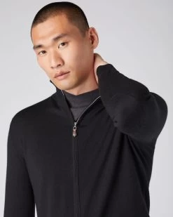 Men's Hyde Fine Gauge Cashmere Full Zip Jumper Black -Cozy Fashion Shop AW23 NPG000211RC BLK 5