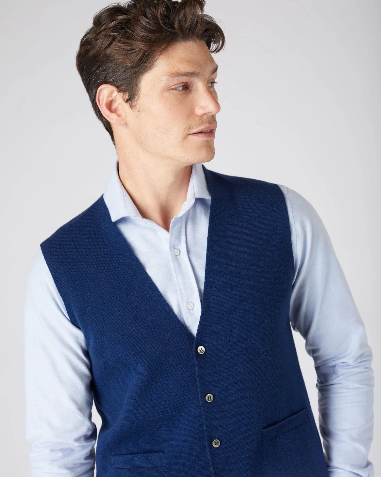Men's Chelsea Cashmere Waistcoat French Blue 7 Men's Chelsea Cashmere Waistcoat French Blue - Image 5