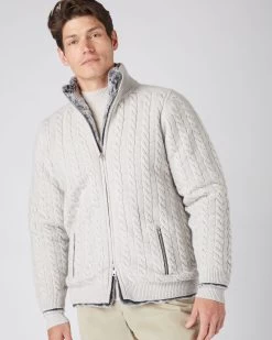 Men's Aspen Cable Fur Cardigan Pebble Grey