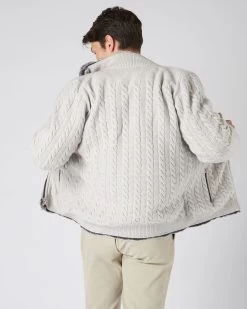 Men's Aspen Cable Fur Cardigan Pebble Grey -Cozy Fashion Shop AW23 NPG000223B PGC 4