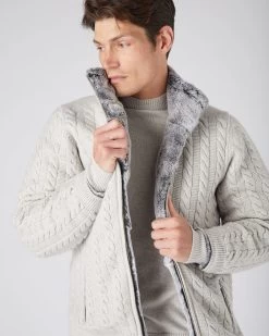 Men's Aspen Cable Fur Cardigan Pebble Grey -Cozy Fashion Shop AW23 NPG000223B PGC 5