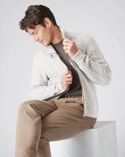 Men's Richmond Cable Cashmere Cardigan Pebble Grey -Cozy Fashion Shop AW23 NPG000223 PBG 1