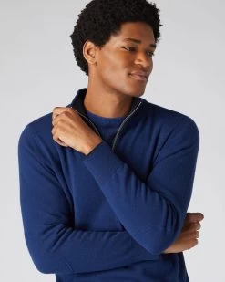 Men's Carnaby Half Zip Cashmere Jumper French Blue 11 Men's Carnaby Half Zip Cashmere Jumper French Blue -Cozy Fashion Shop AW23 NPG000225C F84 1