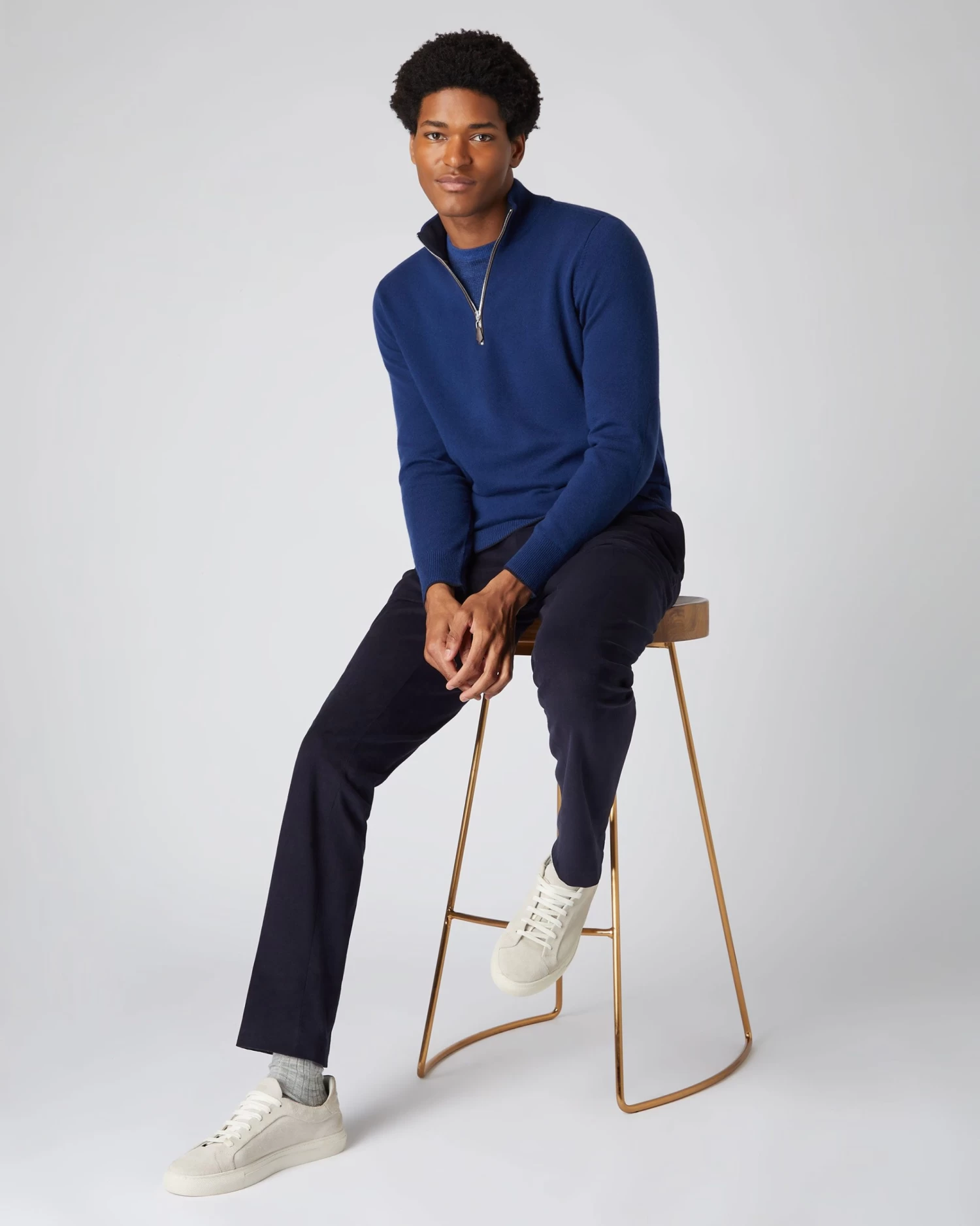 Men's Carnaby Half Zip Cashmere Jumper French Blue 5 Men's Carnaby Half Zip Cashmere Jumper French Blue - Image 3