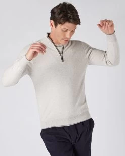 Men's Carnaby Half Zip Cashmere Jumper Pebble Grey