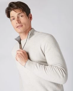 Men's Carnaby Half Zip Cashmere Jumper Pebble Grey -Cozy Fashion Shop AW23 NPG000225C P45 5