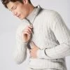 Men's Albemarle Cable Half Zip Cashmere Jumper Pebble Grey