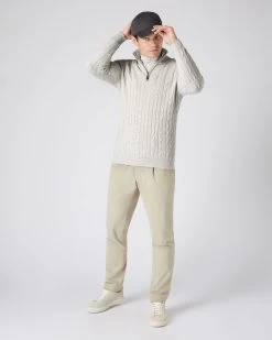 Men's Albemarle Cable Half Zip Cashmere Jumper Pebble Grey 10 Men's Albemarle Cable Half Zip Cashmere Jumper Pebble Grey -Cozy Fashion Shop AW23 NPG000414 P46 3