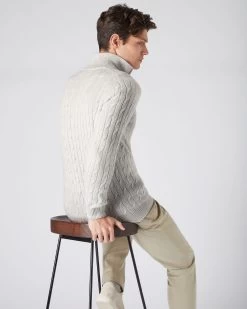 Men's Albemarle Cable Half Zip Cashmere Jumper Pebble Grey 11 Men's Albemarle Cable Half Zip Cashmere Jumper Pebble Grey -Cozy Fashion Shop AW23 NPG000414 P46 4