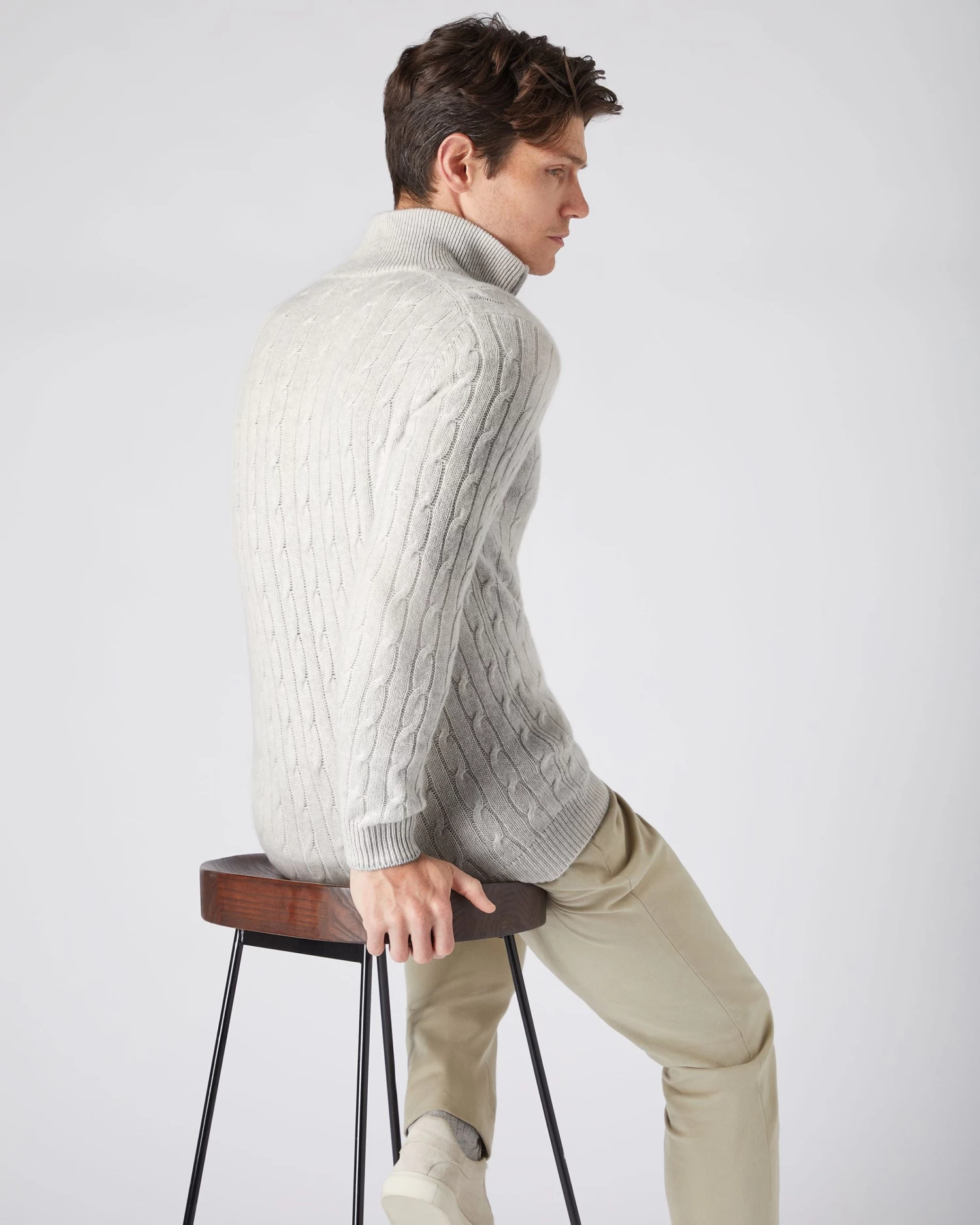 Men's Albemarle Cable Half Zip Cashmere Jumper Pebble Grey 6 Men's Albemarle Cable Half Zip Cashmere Jumper Pebble Grey - Image 4