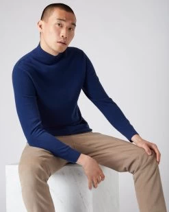 Men's Turtle Neck Cashmere Jumper French Blue