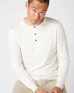 007 Round Neck Cotton Cashmere Henley New Ivory White -Cozy Fashion Shop AW23 NPG000538JB NIV 1