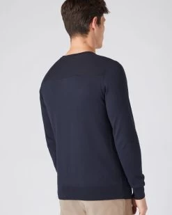 Men's Round Neck Cotton Cashmere Henley Navy Blue -Cozy Fashion Shop AW23 NPG000538JB NVY 4