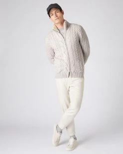 Men's Colorado Cable Fur Trim Cashmere Jacket Basilica Beige Brown Marl -Cozy Fashion Shop AW23 NPG000547FB B60 3