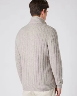 Men's Colorado Cable Fur Trim Cashmere Jacket Basilica Beige Brown Marl -Cozy Fashion Shop AW23 NPG000547FB B60 4