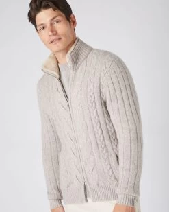 Men's Colorado Cable Fur Trim Cashmere Jacket Basilica Beige Brown Marl -Cozy Fashion Shop AW23 NPG000547FB B60 5