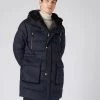 Men's Fur Hooded Quilted Coat Navy Blue