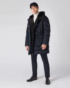 Men's Fur Hooded Quilted Coat Navy Blue -Cozy Fashion Shop AW23 NPG108987 NVY 3