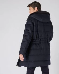 Men's Fur Hooded Quilted Coat Navy Blue -Cozy Fashion Shop AW23 NPG108987 NVY 4