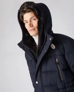 Men's Fur Hooded Quilted Coat Navy Blue -Cozy Fashion Shop AW23 NPG108987 NVY 5