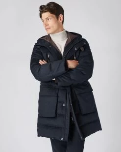 Men's Fur Hooded Quilted Coat Navy Blue -Cozy Fashion Shop AW23 NPG108987 NVY 6