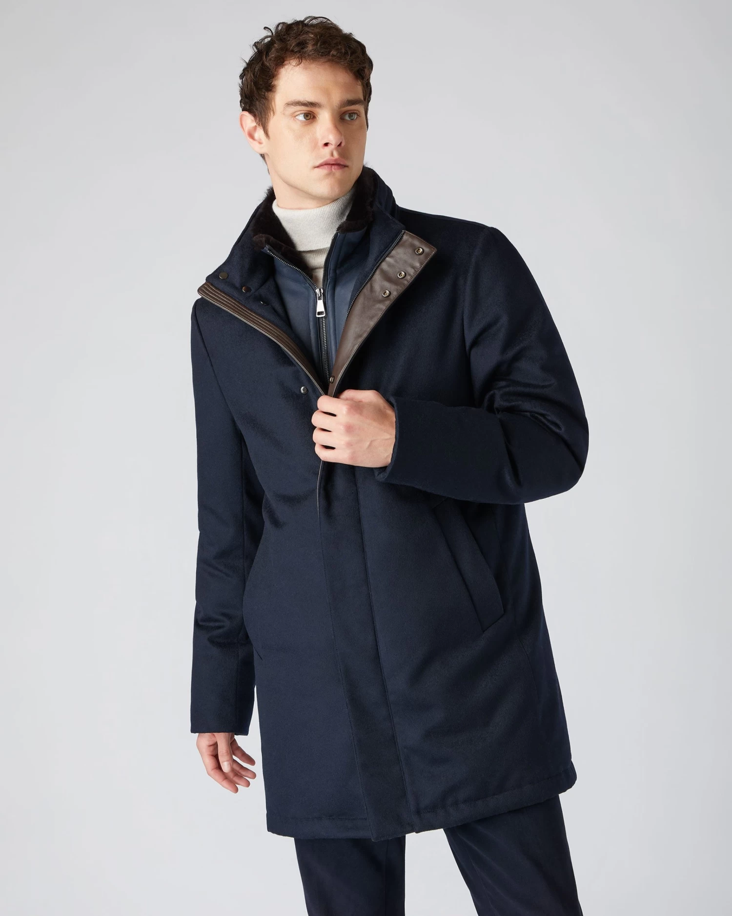 Men's Fur Trim Woven Parka Navy Blue 3 Men's Fur Trim Woven Parka Navy Blue