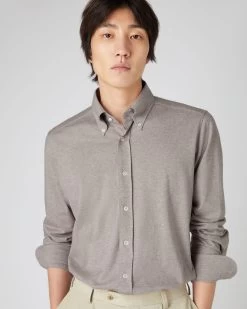 Men's Button Down Collar Shirt Beige Brown -Cozy Fashion Shop AW23 NPG109278 BGE 5