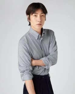 Men's Button Down Collar Shirt Grey -Cozy Fashion Shop AW23 NPG109278 GRY 5