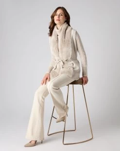 Women's Lola Fur Placket Cashmere Gilet Ecru White -Cozy Fashion Shop AW23 NPW000949 E23 3