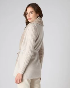 Women's Lola Fur Placket Cashmere Gilet Ecru White -Cozy Fashion Shop AW23 NPW000949 E23 4