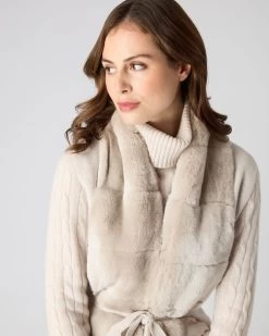 Women's Lola Fur Placket Cashmere Gilet Ecru White -Cozy Fashion Shop AW23 NPW000949 E23 5