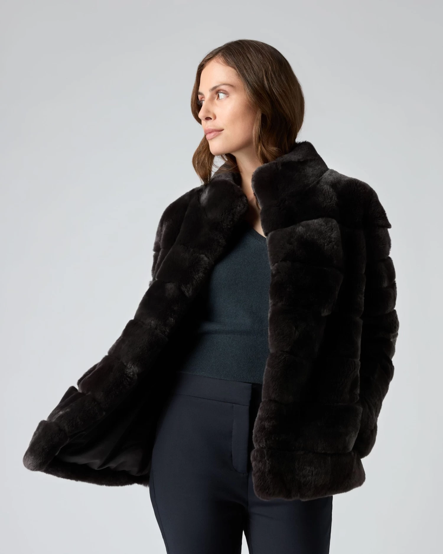 Women's Zoe Fur Jacket Dark Grey 7 Women's Zoe Fur Jacket Dark Grey - Image 5