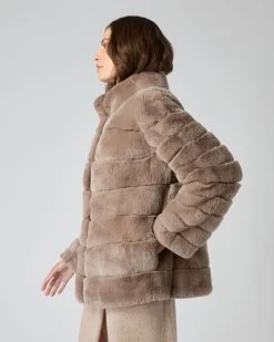 Women's Zoe Fur Jacket Taupe Brown -Cozy Fashion Shop AW23 NPW001575 TAU 5