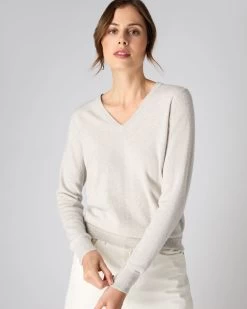 Women's Phoebe V Neck Cashmere Jumper Pebble Grey