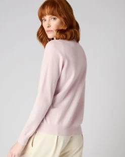 Women's Olivia Round Neck Cashmere Cardigan Quartz Pink -Cozy Fashion Shop AW23 NPW001802B QZP 4