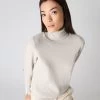 Women's Luna Roll Neck Cashmere Jumper Pebble Grey -Cozy Fashion Shop AW23 NPW001867 PBG 1