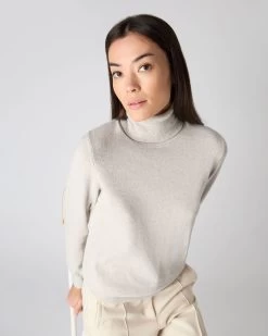 Women's Luna Roll Neck Cashmere Jumper Pebble Grey