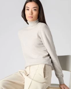 Women's Luna Roll Neck Cashmere Jumper Pebble Grey -Cozy Fashion Shop AW23 NPW001867 PBG 5